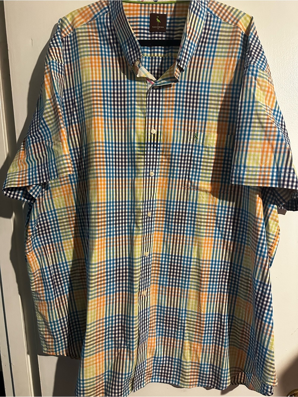 Tailorbyrd Men's Short-Sleeve Plaid Button-Down - Blue, Yellow & Green